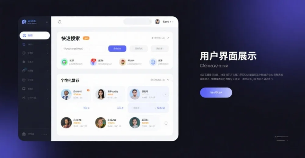 现代风格的用户界面展示,突出快速搜索与个性化推荐功能,界面简洁明快